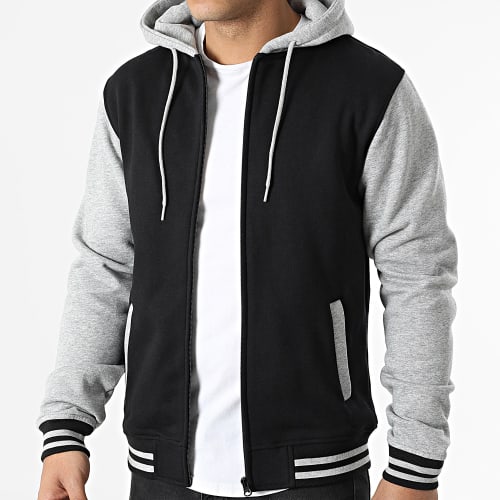 Veste Teddy Zippée Capuche TB287 Noir Gris Chiné