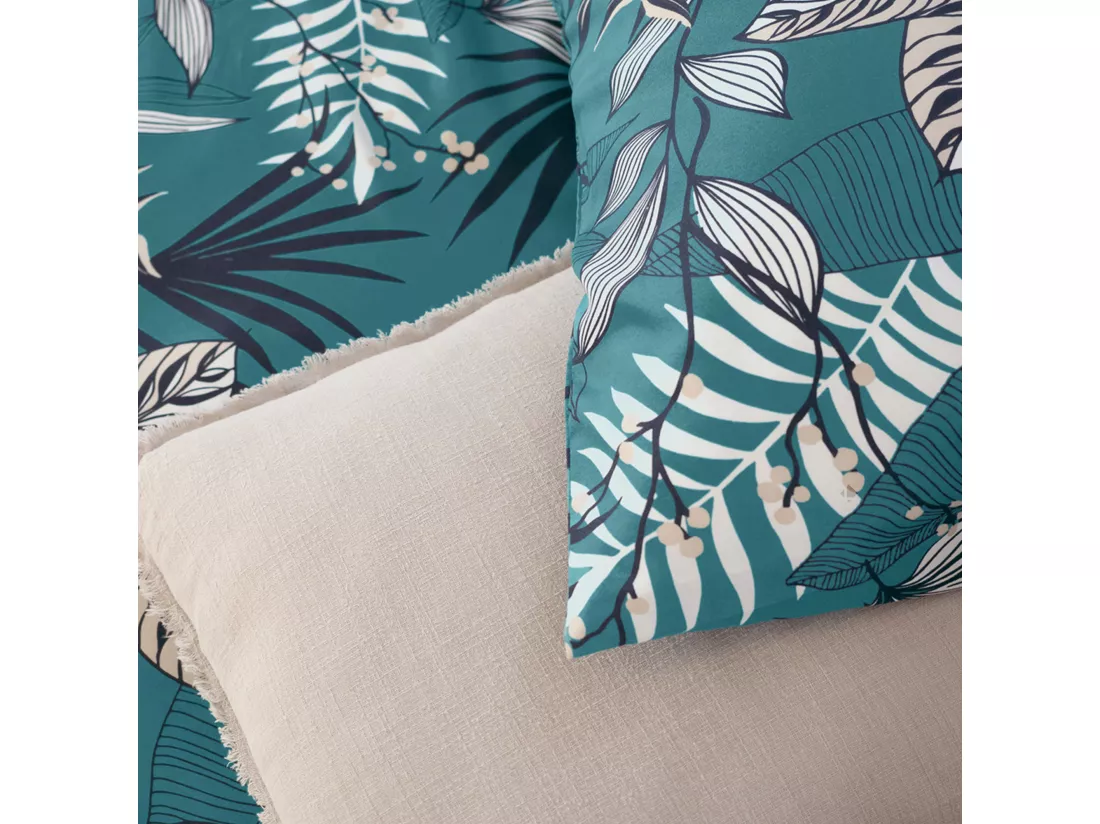 Parure de lit 260x240 cm Microfibre 50% recyclée GRACE Bleu 3 pièces