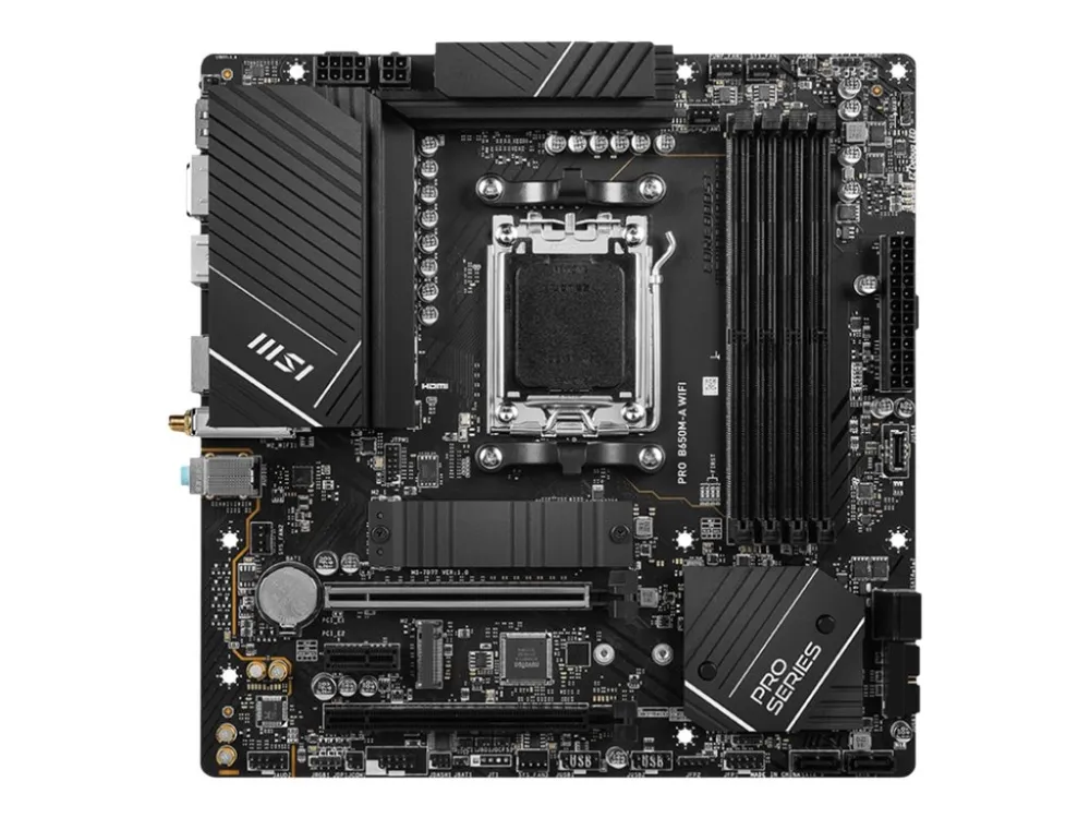 MSI PRO B650M-A WIFI - Bundkort - micro ATX - Socket AM5 - AMD B650 Chipset - USB-C 3.2 Gen2, USB 3.2 Gen 2, USB 3.2 Gen 1 - 2.5 Gigabit LAN, Wi-Fi 6E, Bluetooth - onboard grafik (CPU påkrævet) - HD Audio (8-kanaler)