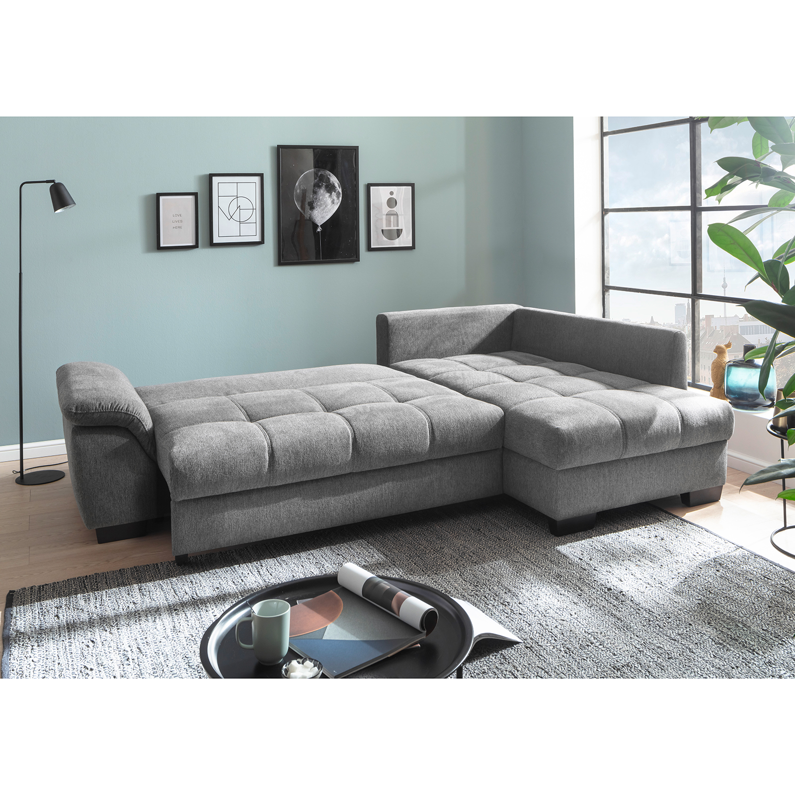 Ecksofa - anthrazit - Boxspringaufbau - Dauerschläfer
