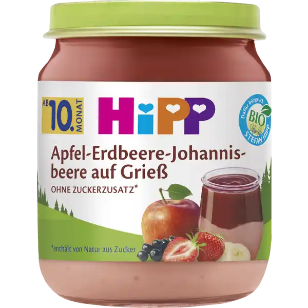 Bio Apfel-Erdbeere-Johannisbeere auf Grieß