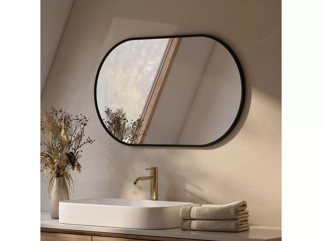 EMKE Miroir mural 45 × 60 cm Miroir ovale avec cadre noir, Miroir non lumineux salle de bain