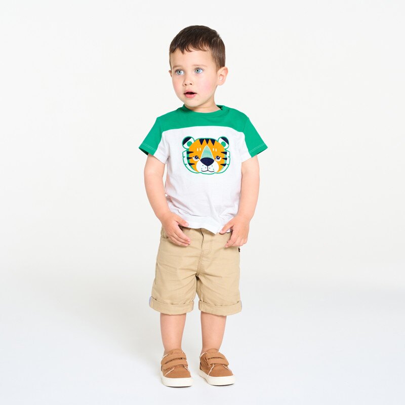 T-shirt tigre colorblock blanc vert bébé garçon Blanc