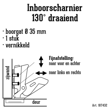 HANDSON Inboorscharnier 130 graden draaiend 35 mm
