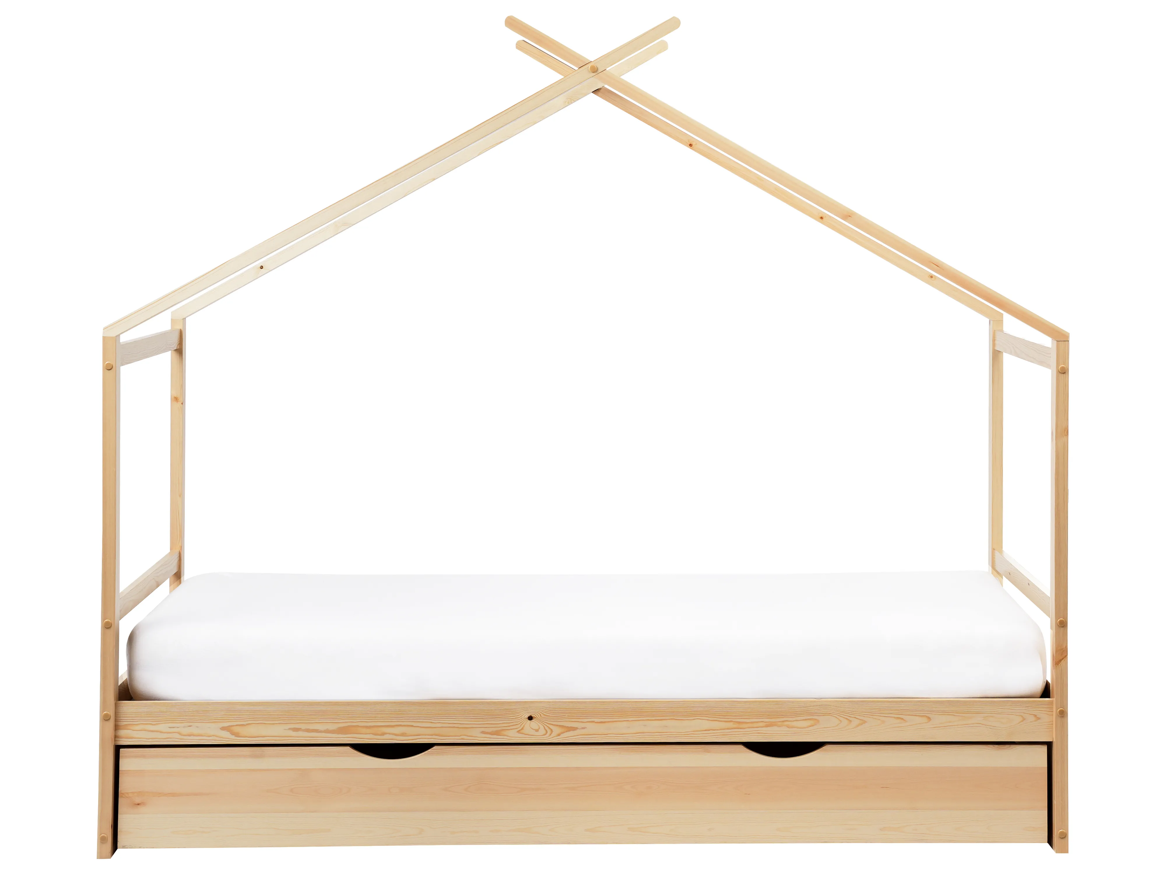 Kinderbed Huis Dennenhout ORGEVAL 90 x 200 cm met opbergruimte Lichtbruin