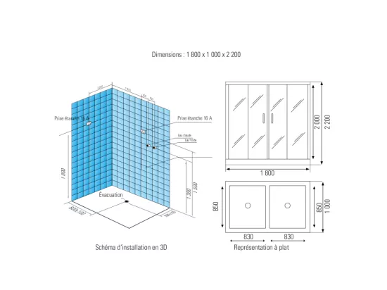 Combi Sauna Infrarouge Douche Hammam Boreal® IR-H 180G - Gauche