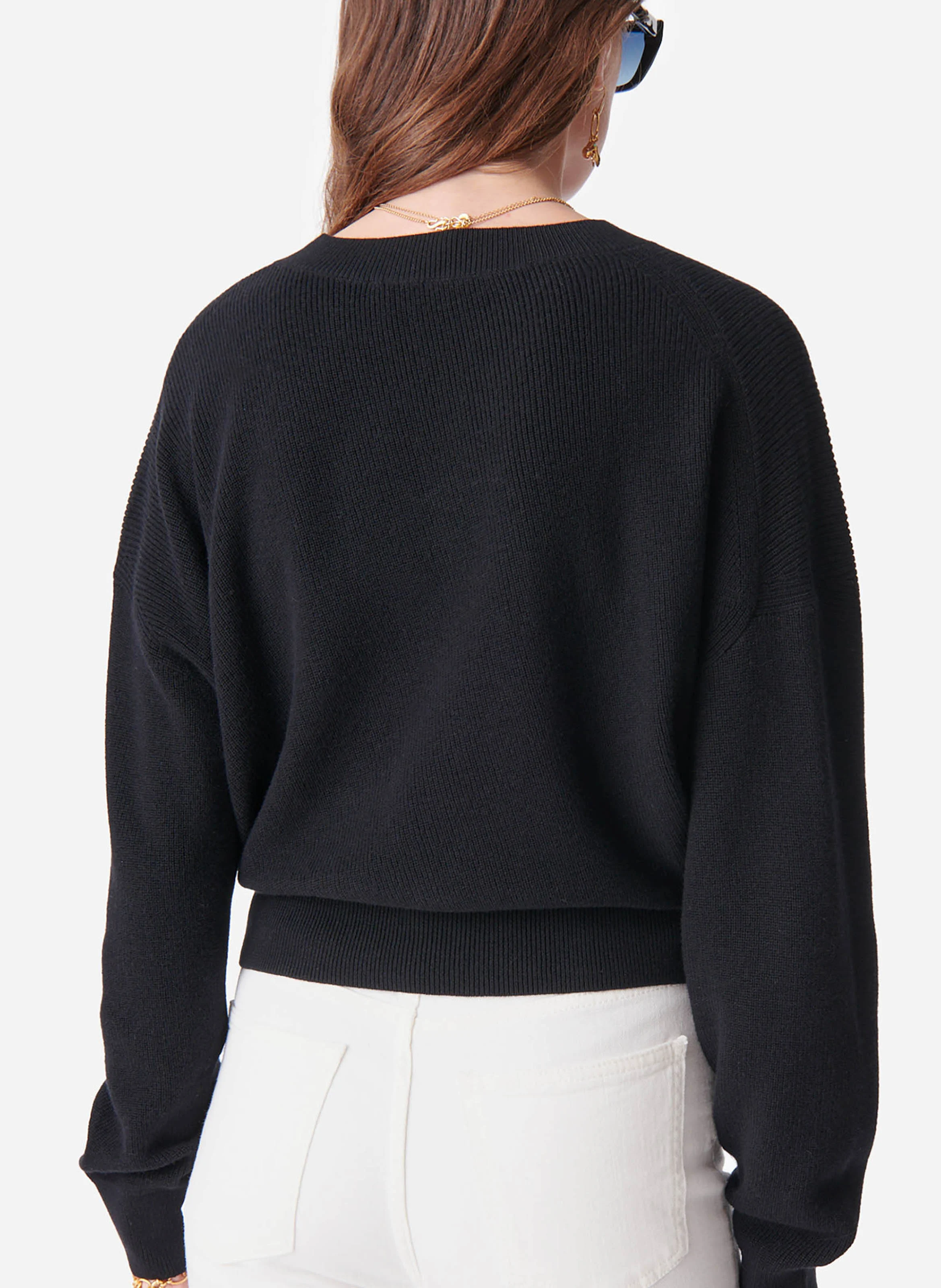 DEVY - Pull droit col rond en laine et coton | Noir