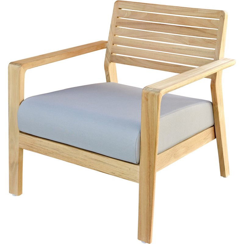 Fauteuil lounge d'extérieur CLAIN - tissu - bois teck