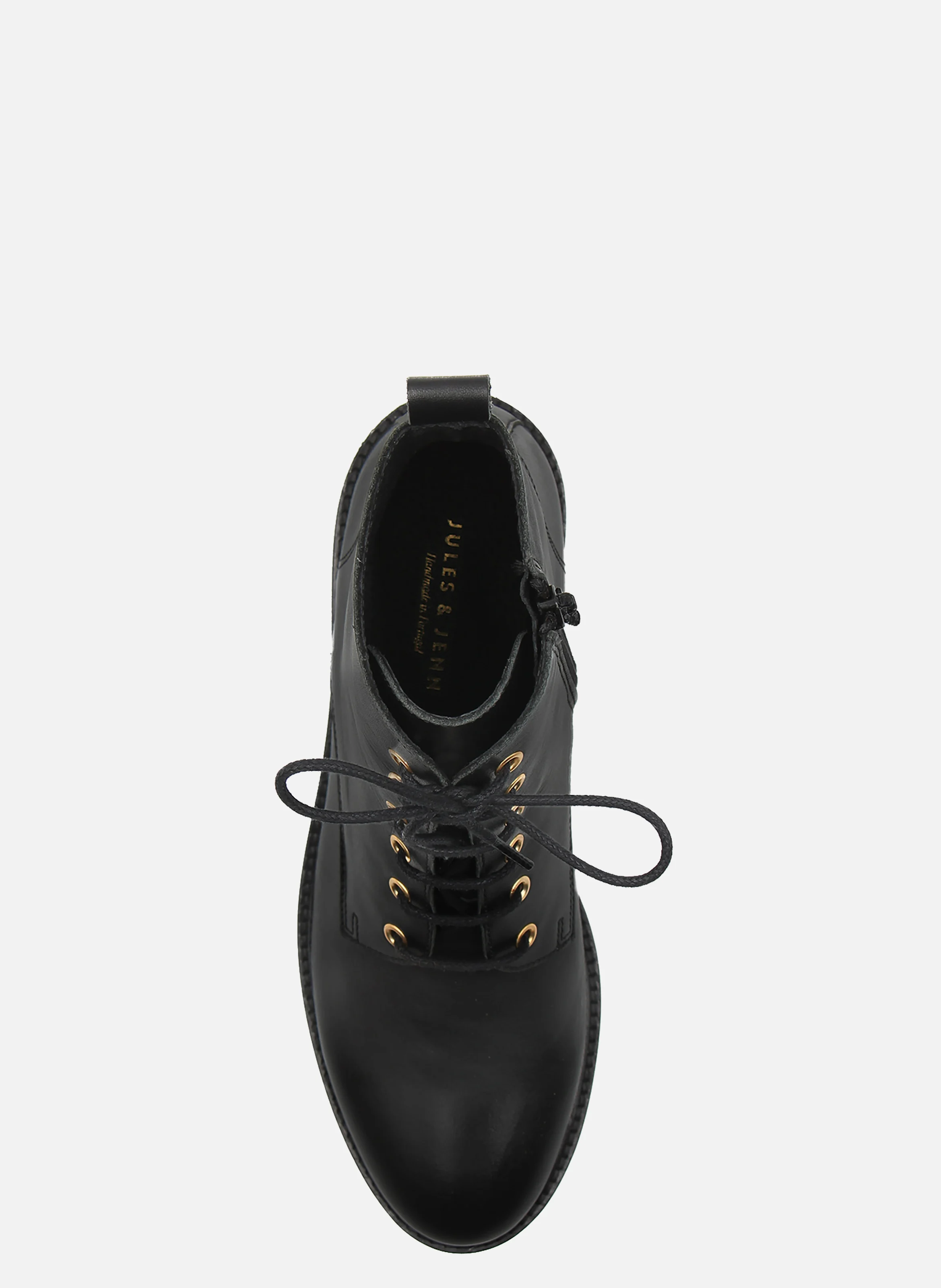 Bottines plates à lacet cuir lisse | Noir