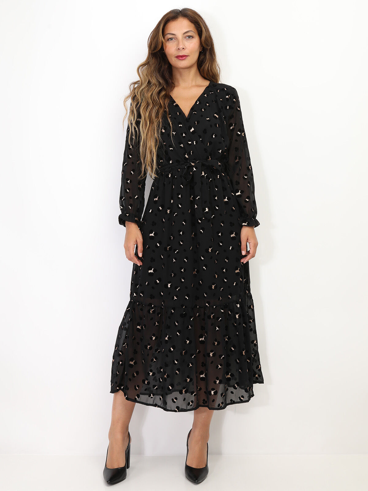 Robe longue à motifs pailletés- Noir