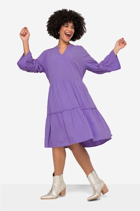 Tunika-Kleid, A-Linie, Tunika-Ausschnitt, 3/4-Ärmel