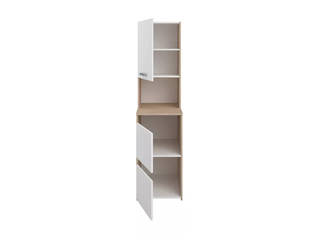 Meuble pour machine à laver avec étagères et placards - Naturel clair et blanc - L111 x H184 cm - ERKANO
