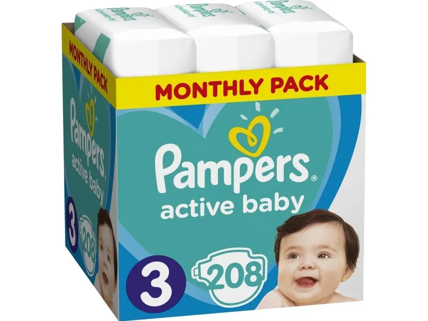 Pampers Active Baby bleer størrelse 3, 6-10 kg, 208 stk.