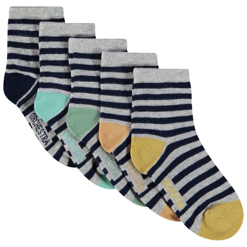 Lot de 5 paires de chaussettes à rayures pour garçon - Gris chiné