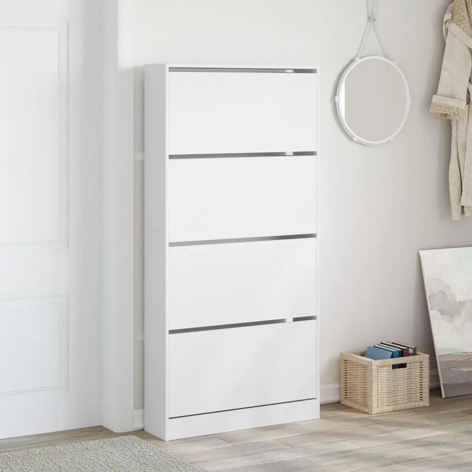 vidaXL - Schoenenkast - Wit - Bewerkt hout - 80 x 21 x 163.5 cm
