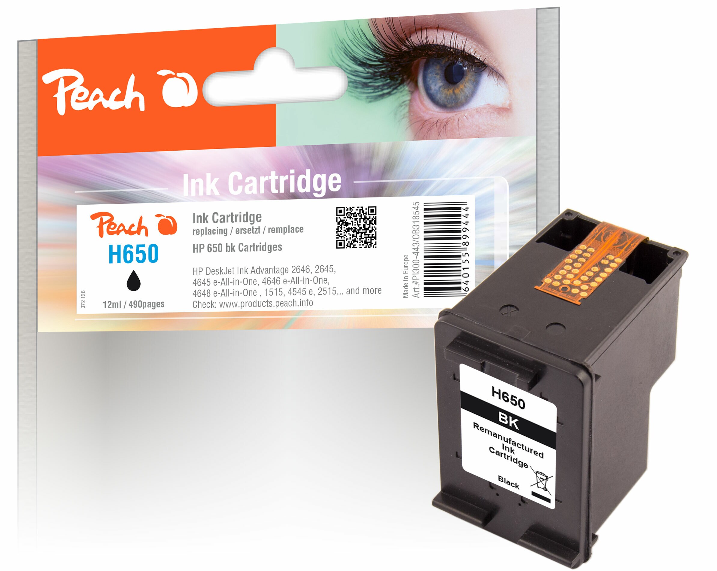 Peach HP 650 bk Druckkopf bk ersetzt HP No. 650 bk, CZ101AE für z.B. HP DeskJet 1515, HP DeskJet Ink Advantage 1500, HP DeskJet Ink Advantage 1515 (wiederaufbereitet)