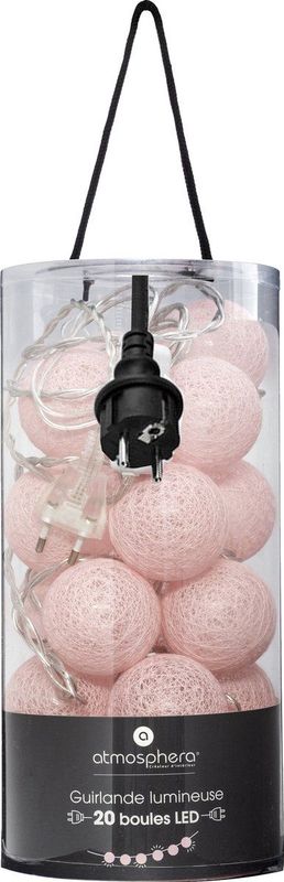 Atmosphera Lichtslinger - 20 verlichte balletjes/bollen 6 cm - lichtroze - 435 cm - met stekker
