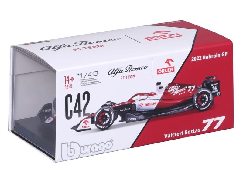 BBurago Alfa Romeo F1 Team Orlen C42 Bottas 2022 1:43 Sammlermodell im Massstab 1:43