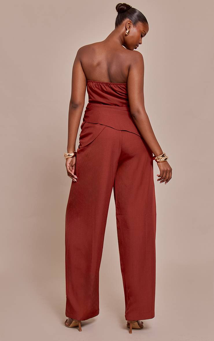 Orange Brûlé Combinaison Pantalon Large Drapée À Bandeau En Tissu Tissé Kaki Clair