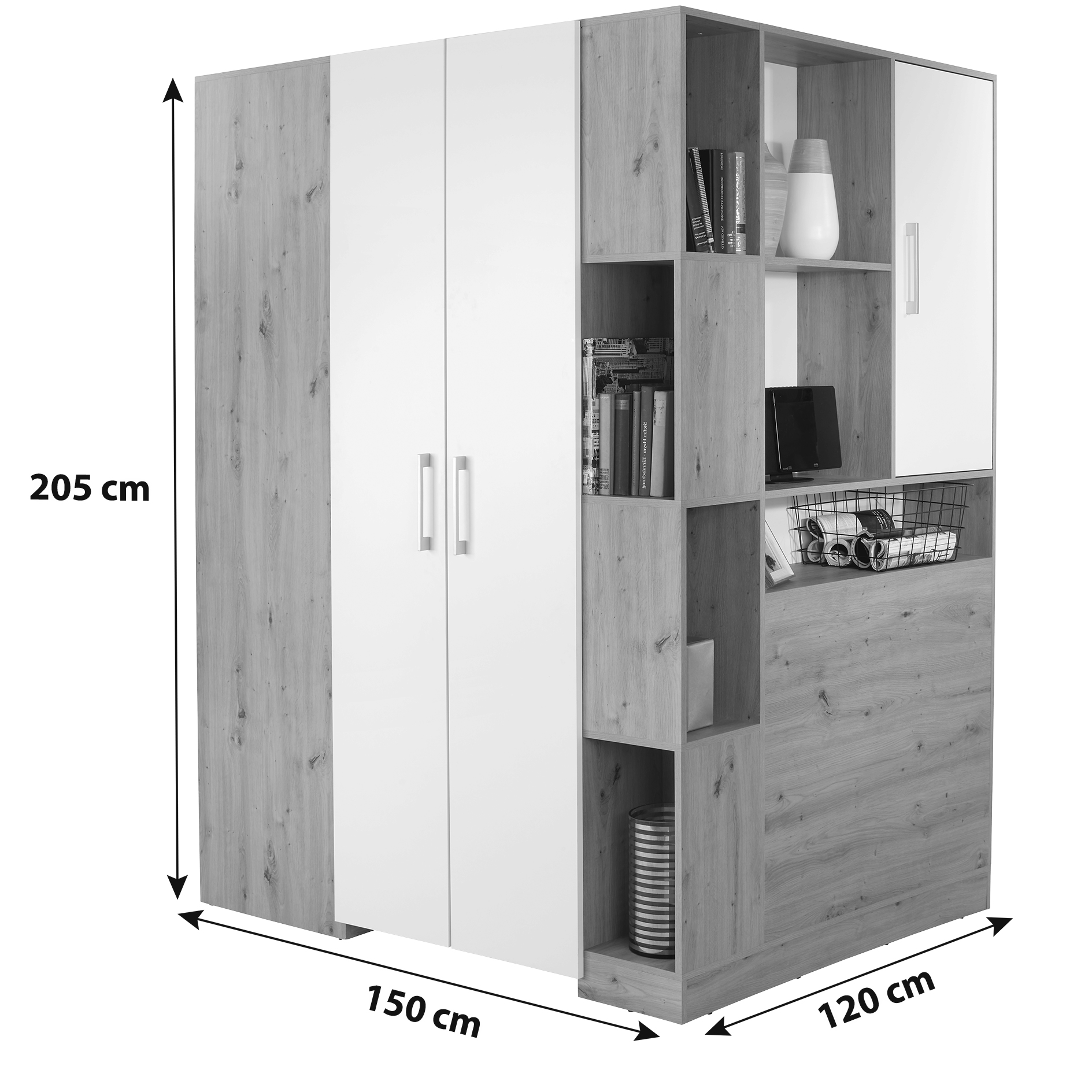 Eckschrank - Artisan Eiche-alpinweiß - begehbar
