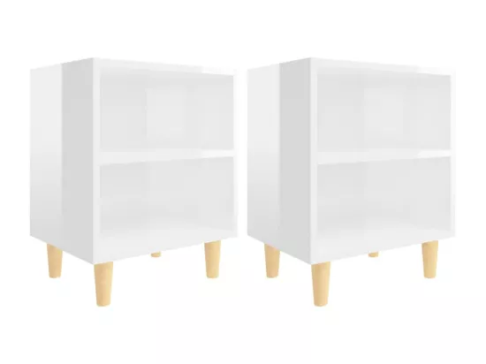 Tables de chevet pieds en bois 2 pcs Blanc brillant 40x30x50 cm