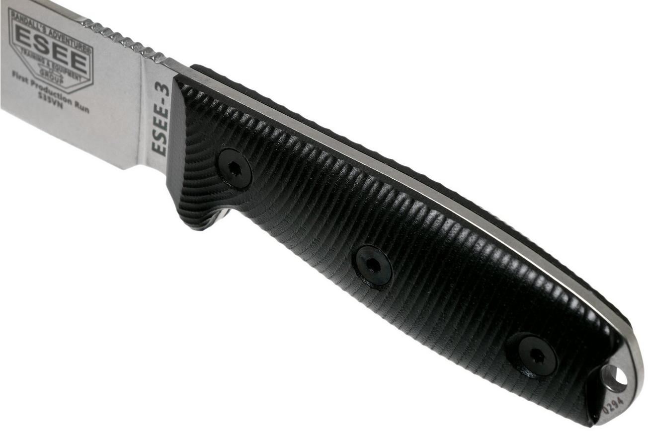 ESEE Model 3 S35VN 3D Black G10 survivalmes 3PM35V-001 zwarte schede   riemclip