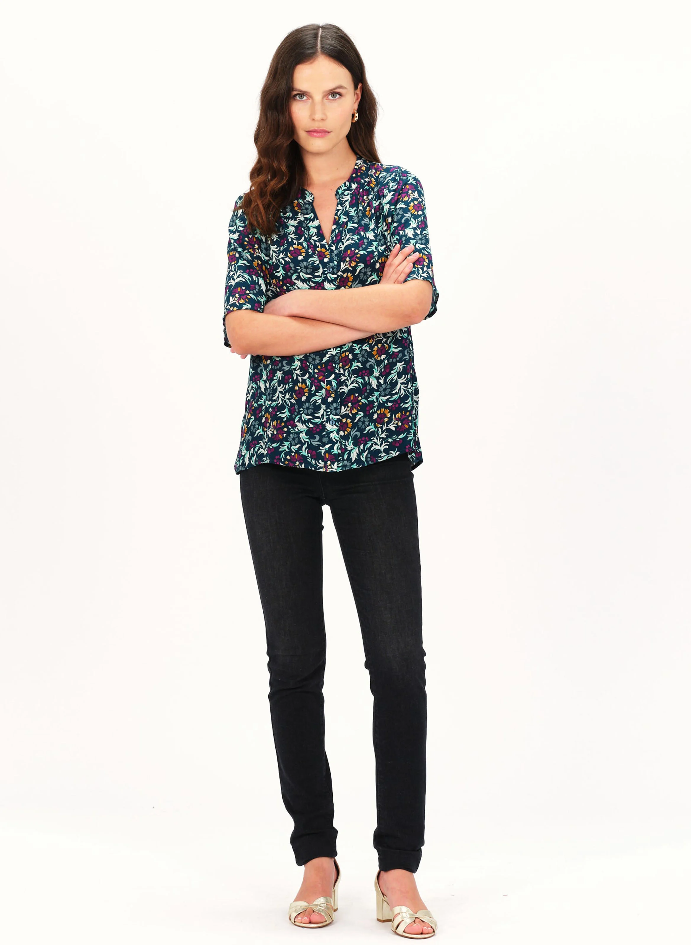 CARLA - Chemise droite col tunisien| Vert