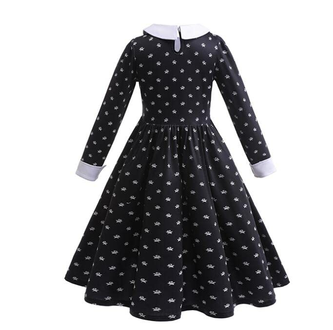 (130cm) Fasnachts Kinder Kostüm Wednesday Addams Kleid Verkleidung für Motto Partys / Halloween - Schwarz / Weiss