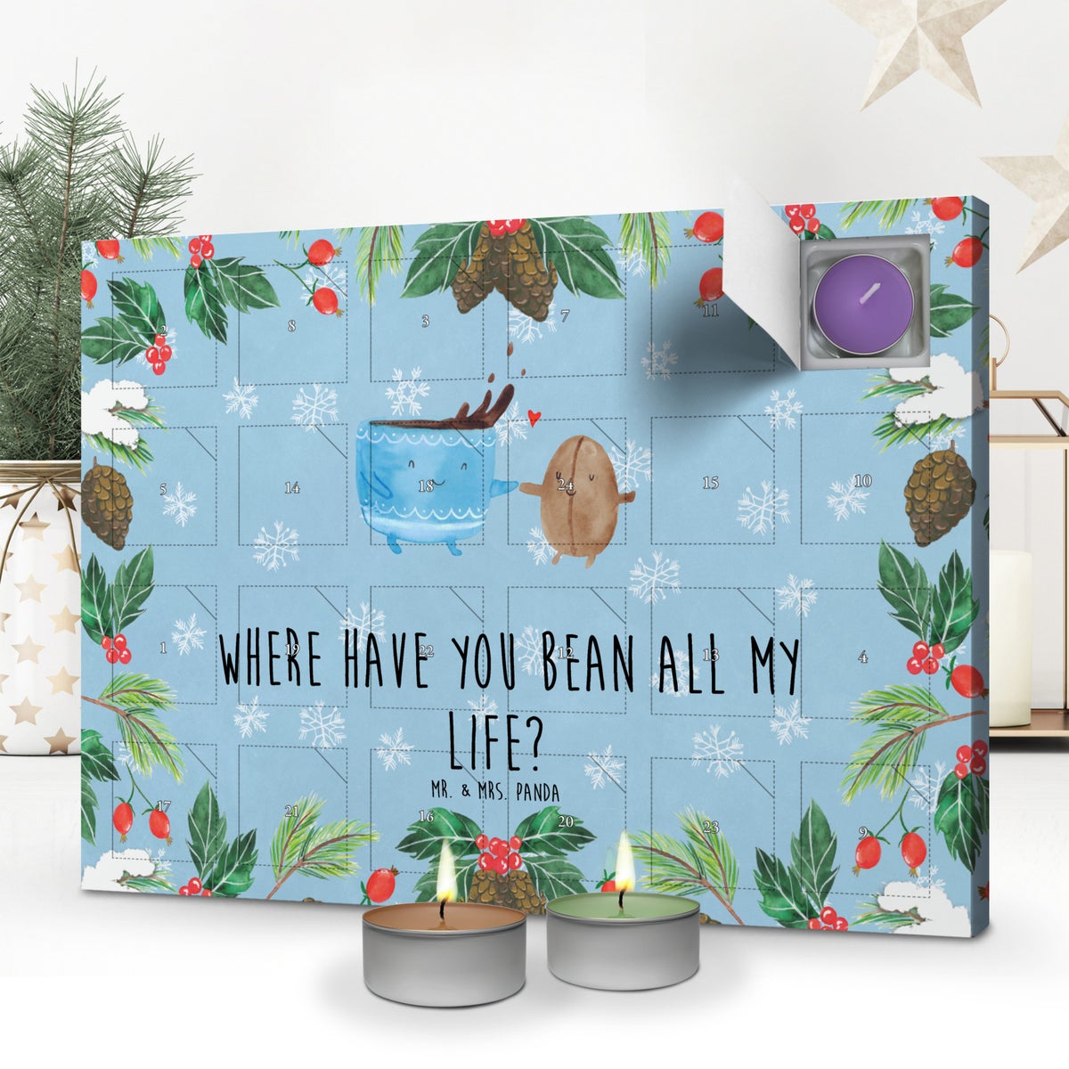 Mr. & Mrs. Panda Geurkaars Adventskalender Koffieboon - Pastelblauw