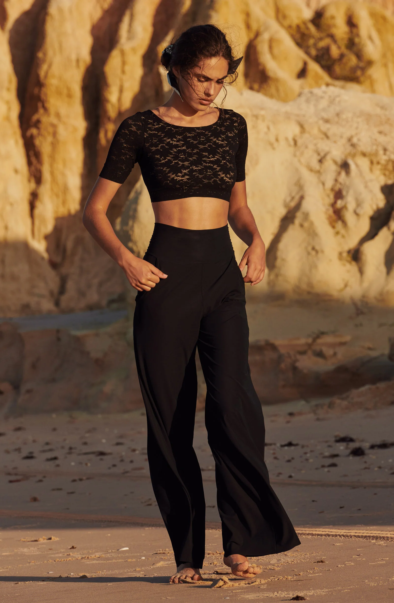 penda Pantalon large taille haute noir Noir