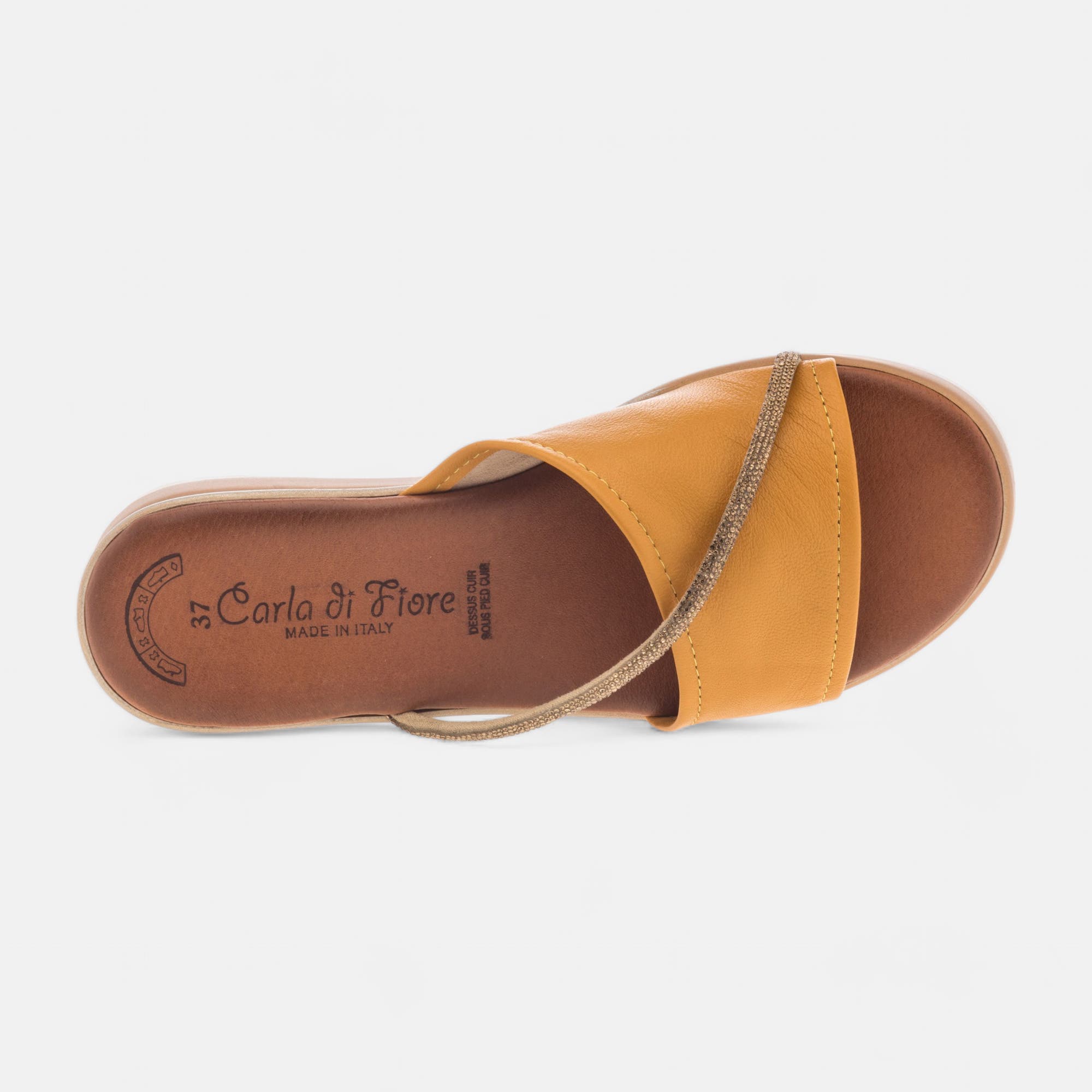 Mules à talon compensé Femme en cuir jaune