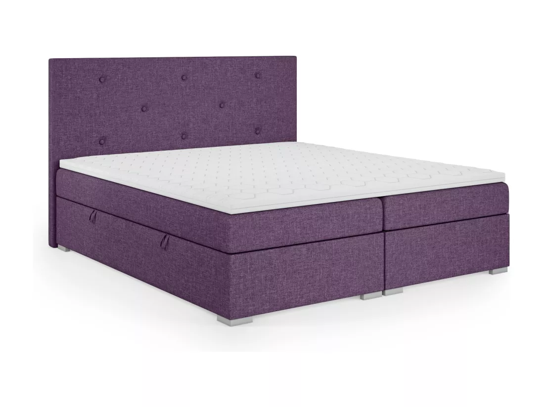 Lit Boxspring avec tiroirs de lit, Coffre de lit Topper Atlanta 140x200 cm, Orinoco 65 (Violet foncé)