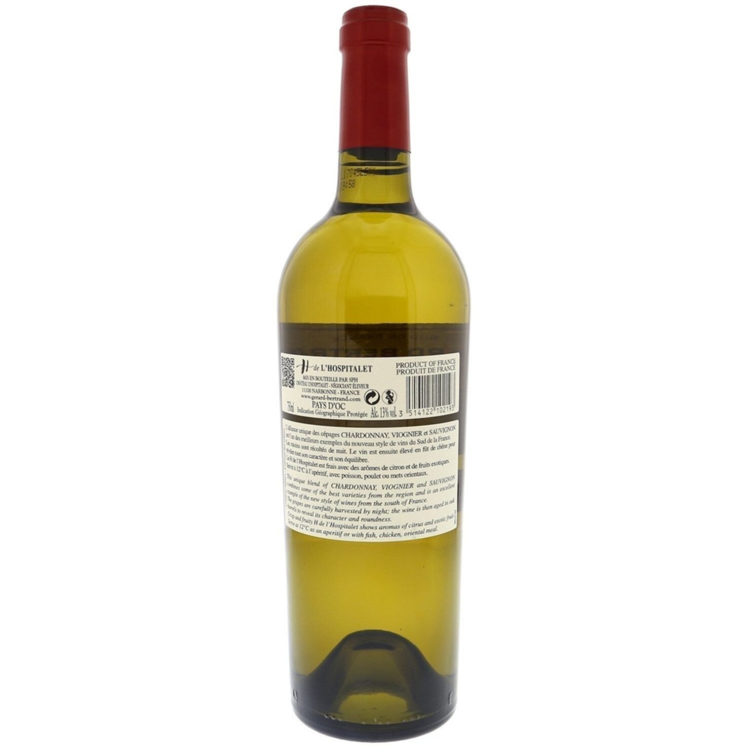 Pays d'Oc IGP Cuvée Blanc H de l'Hospitalet Gérard Bertrand -75cl