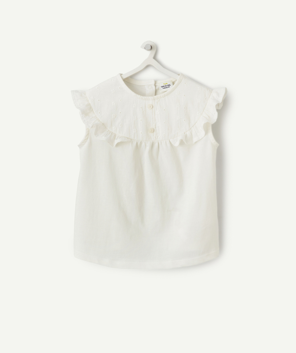 débardeur bébé fille en coton bio blanc brodé avec volants