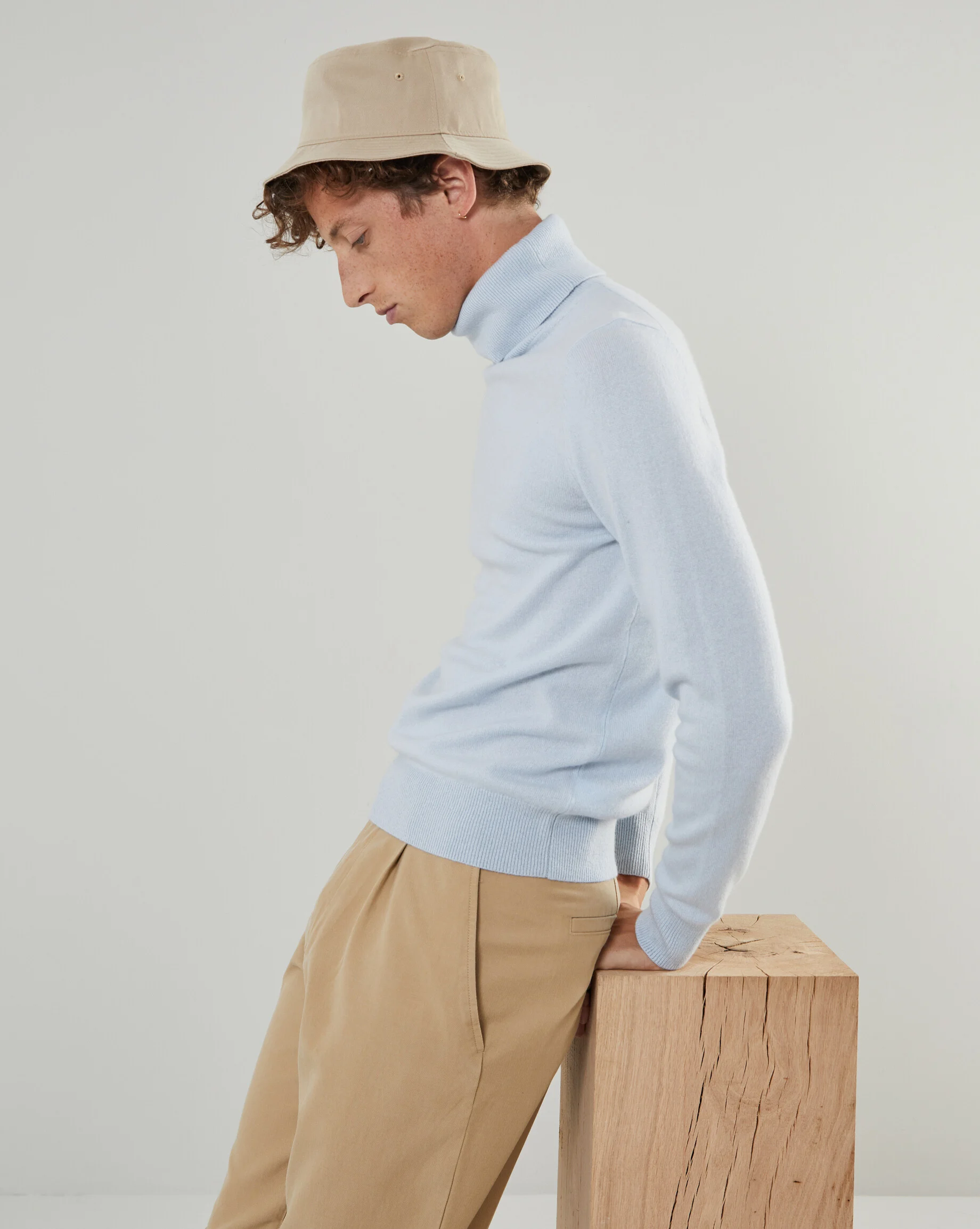 Pull homme col roulé en cachemire 2 fils | Bleu