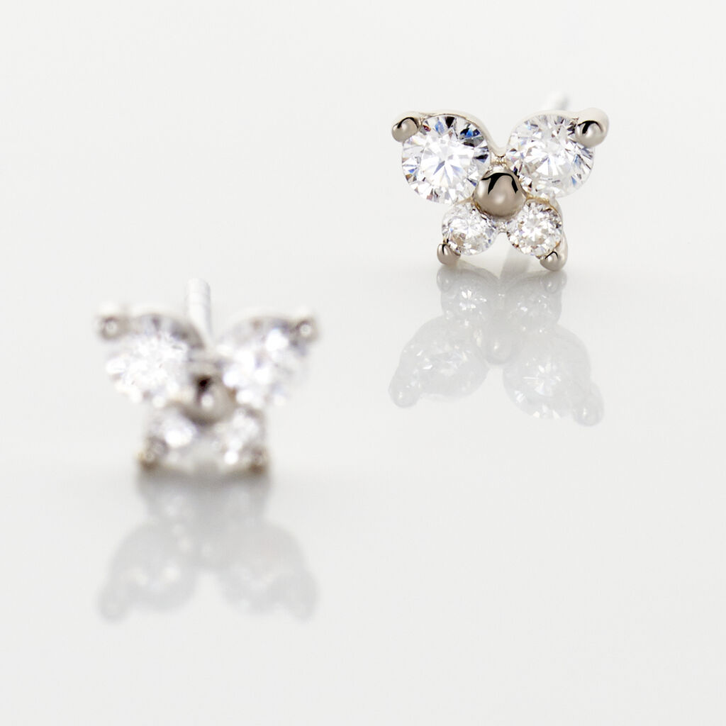 Boucles D'oreilles Puces Eleanor Fleur Or Blanc Oxyde De Zirconium