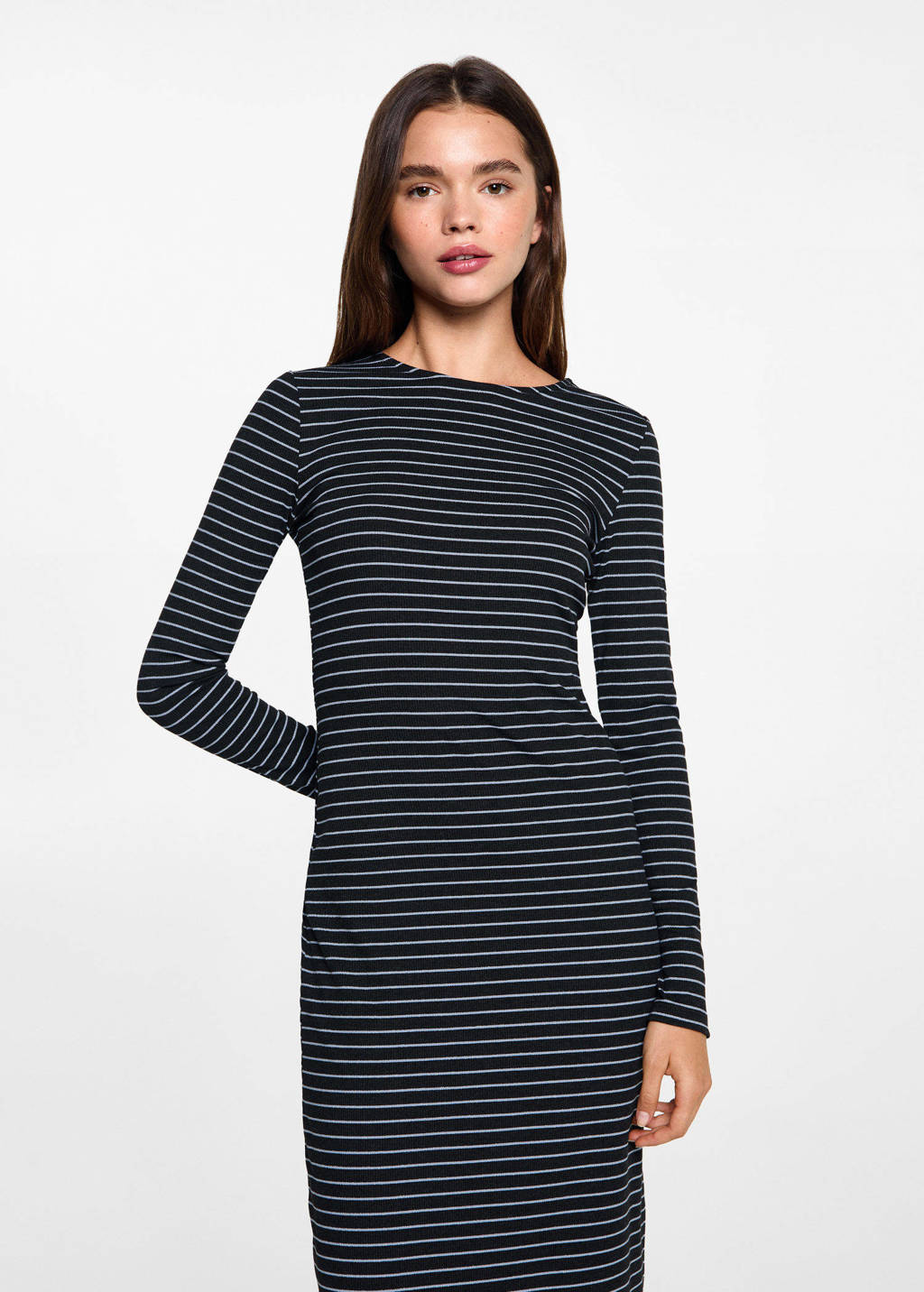 MANGO TEEN gestreepte maxi jurk met open rug donkergrijs/lichtblauw