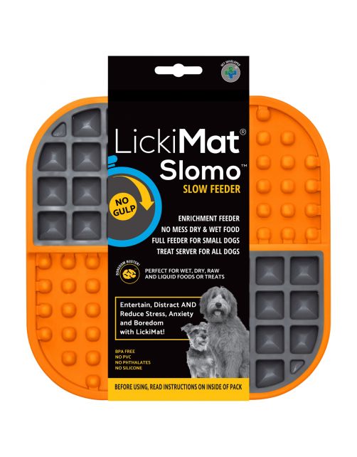 Lickimat Slodog - Slowfeeder Voermat - Hondenvoerbak - 20x20 cm Oranje Grijs