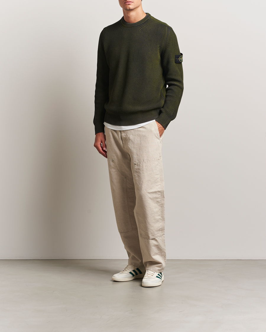 Stone Island Popcorn Stitch Spray Coloured Cotton Crewneck Green