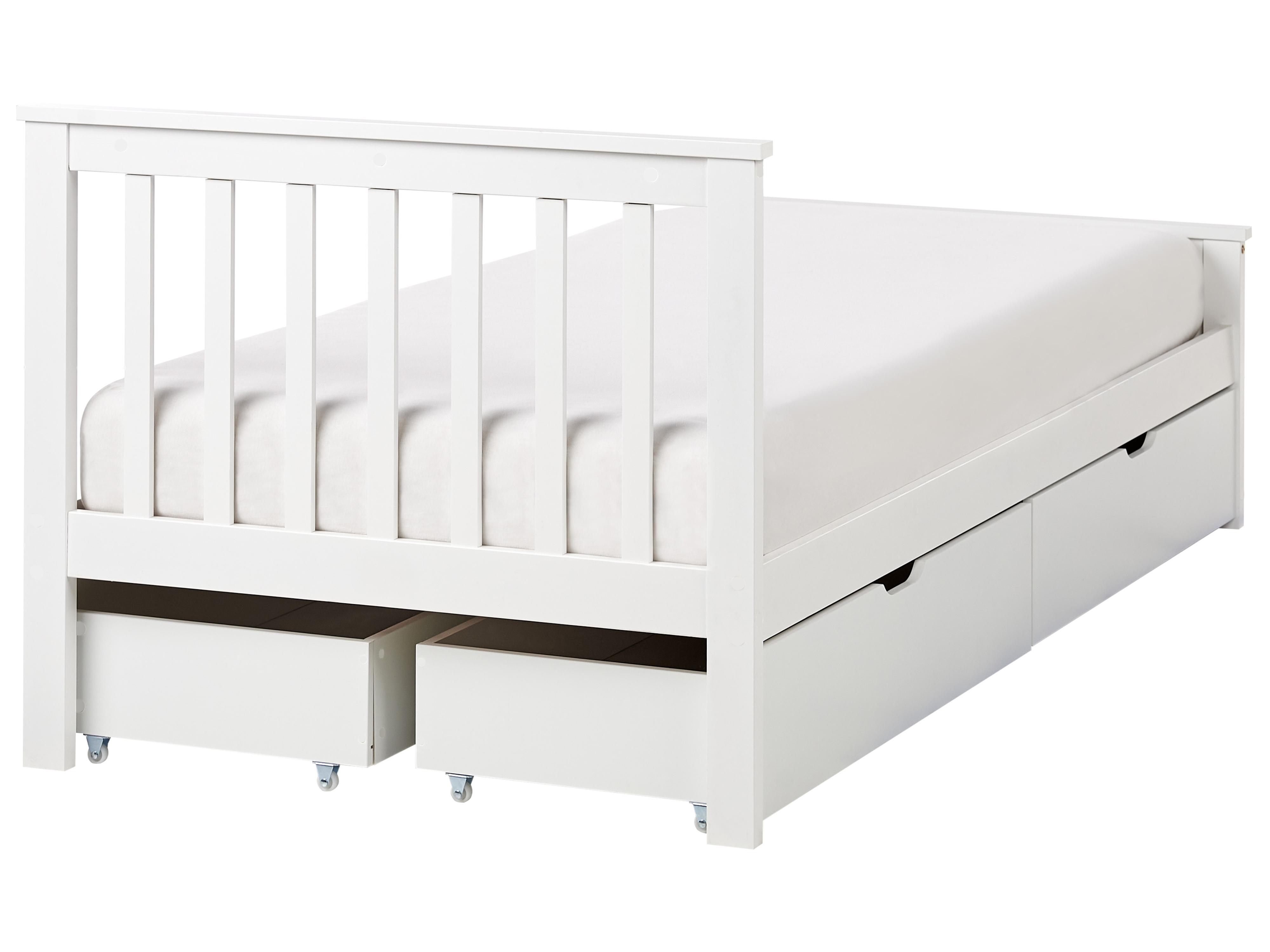 Bed met opbergladen Dennenhout OLENDON 90 x 200 cm Wit