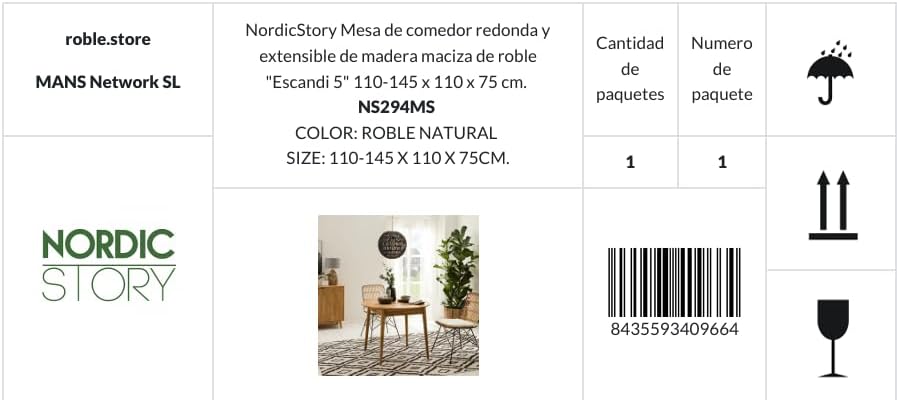Esstisch Scandi 5 (rund, ausziehbar) • Tisch für Küche, Esszimmer & Wohnzimmer • Massivholz (Eiche) • Eiche Natur • Runder Ausziehtisch (110-145 x 110 x 75 cm)