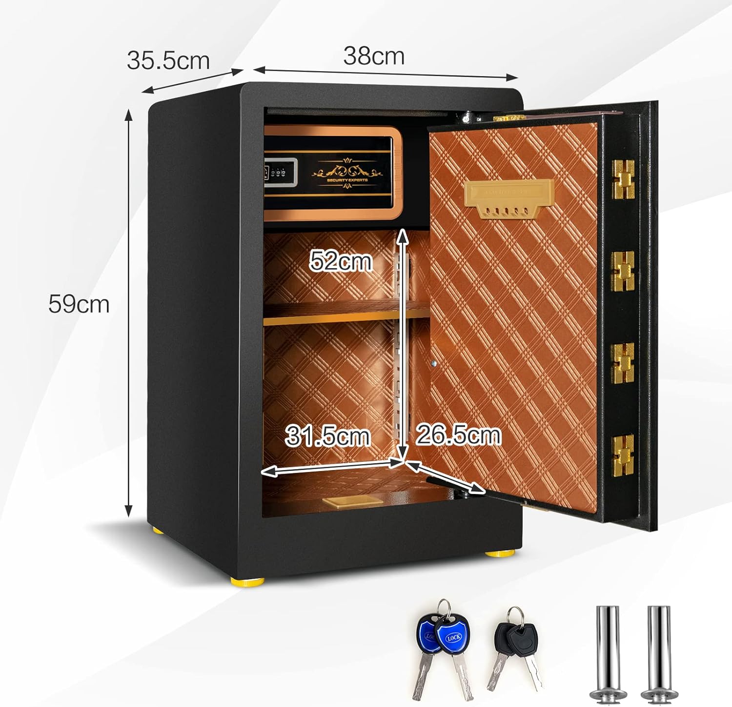 COSTWAY 42,5L Tresor feuerfest für Zuhause, Elektronik Safe mit integriertem Mini Tresor & Zufallszahlen-Tarnung & Alarmsystem, höhenverstellbar & abnehmbar Ablage, inkl. 2 Haupt- & 2 Notschlüssel