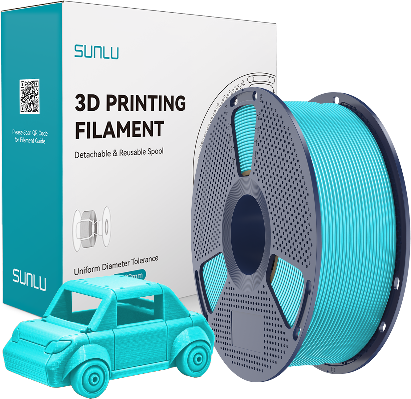 SUNLU  PETG Sky Blue, 1,75 mm / 1000 g    Zähes, leicht zu druckendes PETG Filament