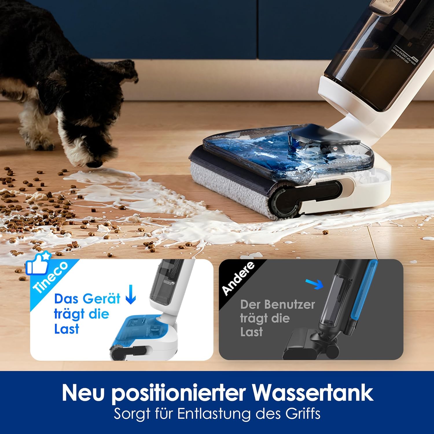 Tineco Floor One Stretch S6 Nass Trockensauger, 180°-Flachdesign Saugwischer 13cm Liegehöhe, 85°C 5min FlashDry Selbstreinigung, 3-Seitige Kantenreinigung 40min Laufzeit Reinigung unter tiefen Möbeln