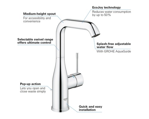 GROHE ESSENCE wastafelmengkraan, chroom 32628001