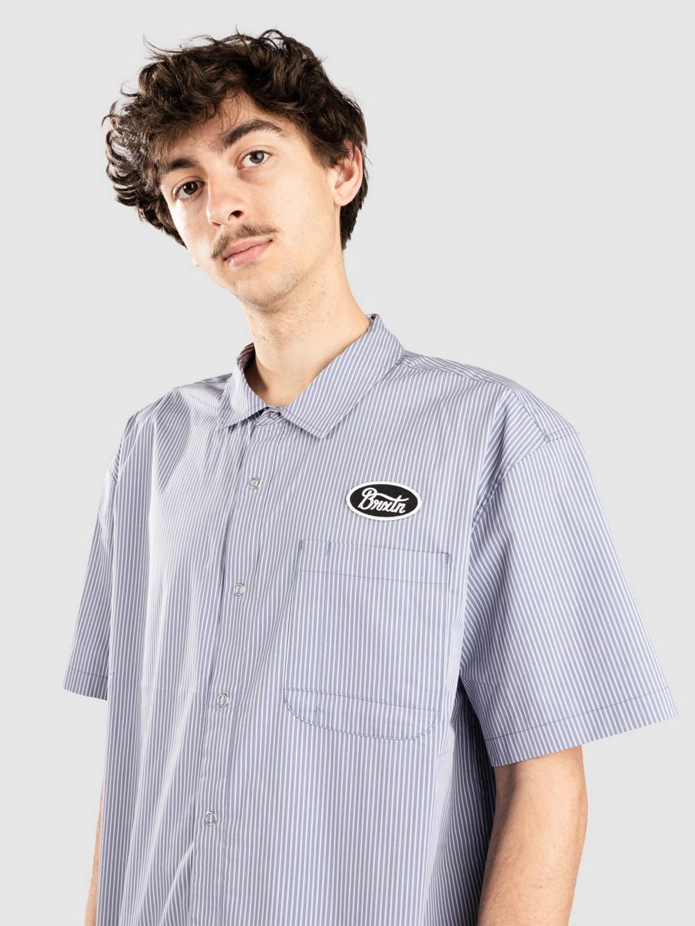 Brixton Builders Auto Shirt twilight blue/white strip