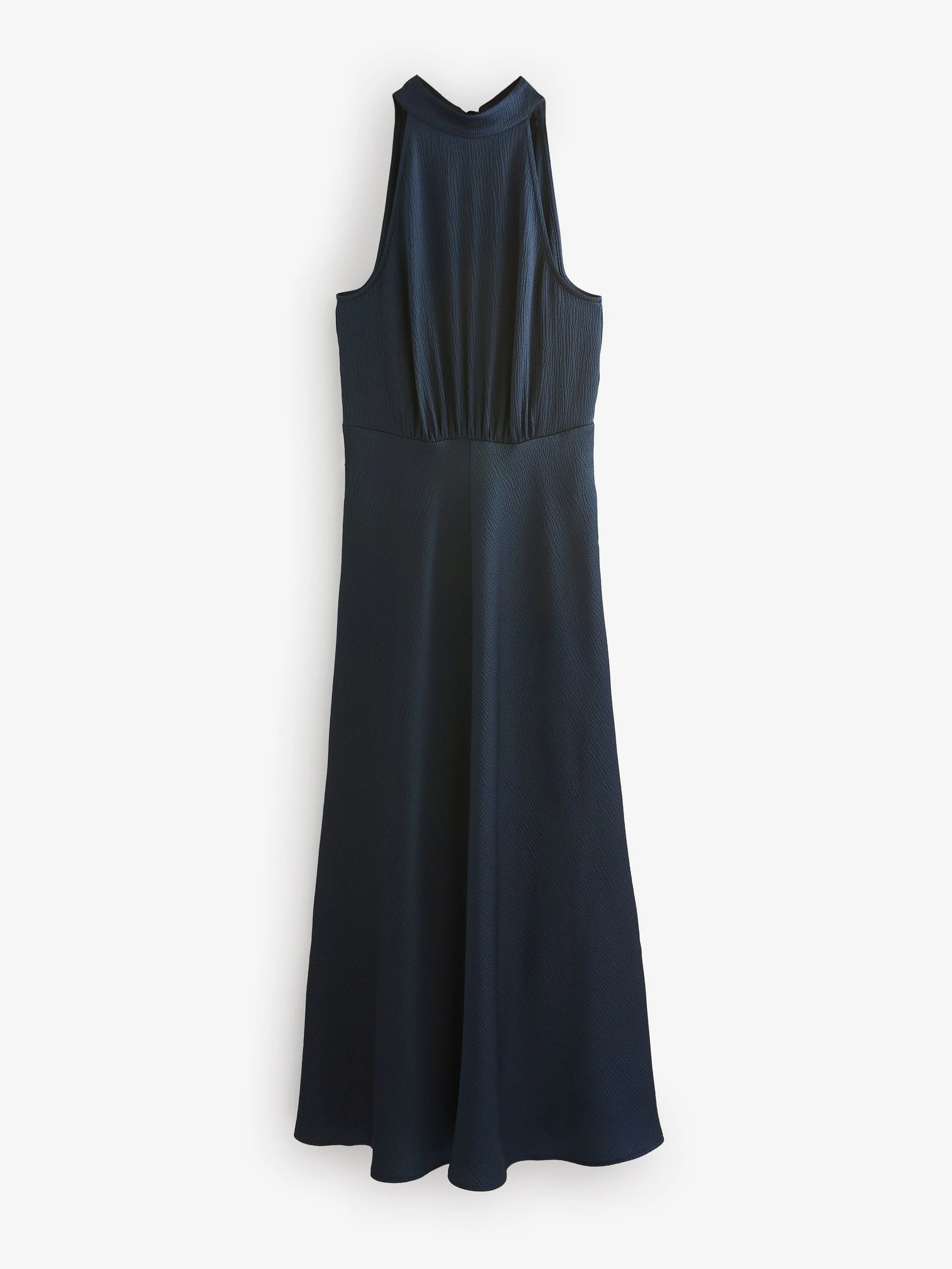 Donkerblauw - Satijnen halter mouwloze midi-jurk met textuur