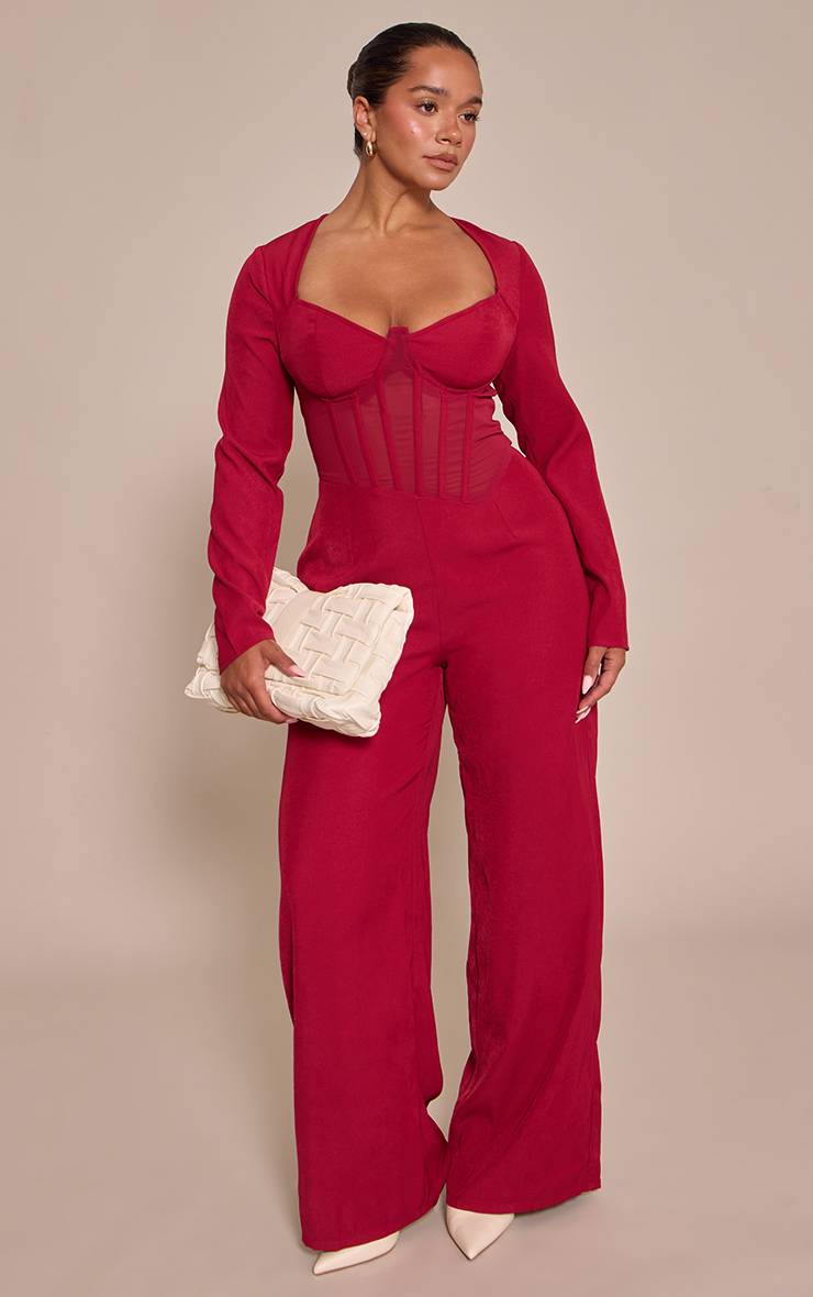 Rouge Combinaison Corset Cintrée En Tissu Tissé Shape