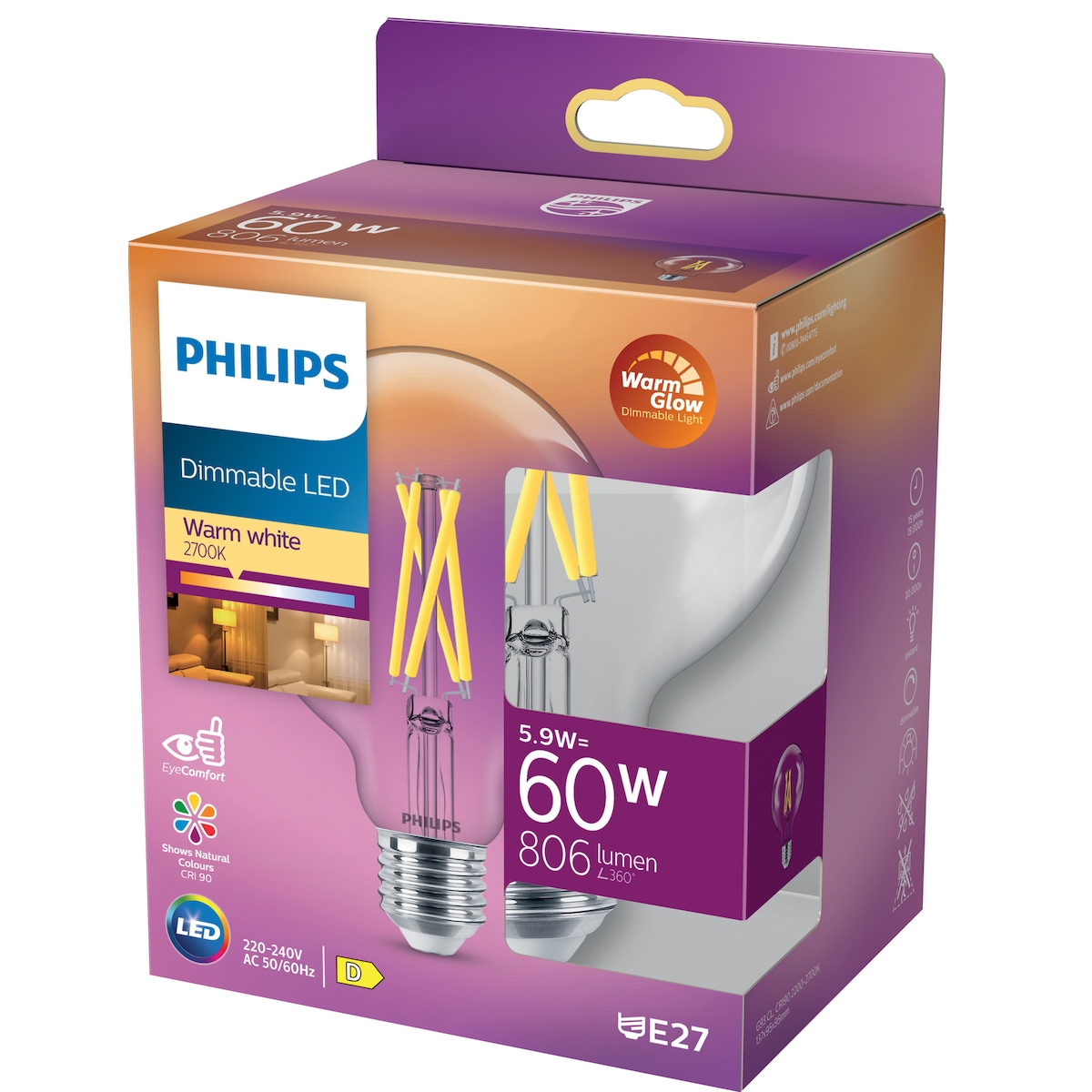 Philips LED lyspære E27 6W 929003010901