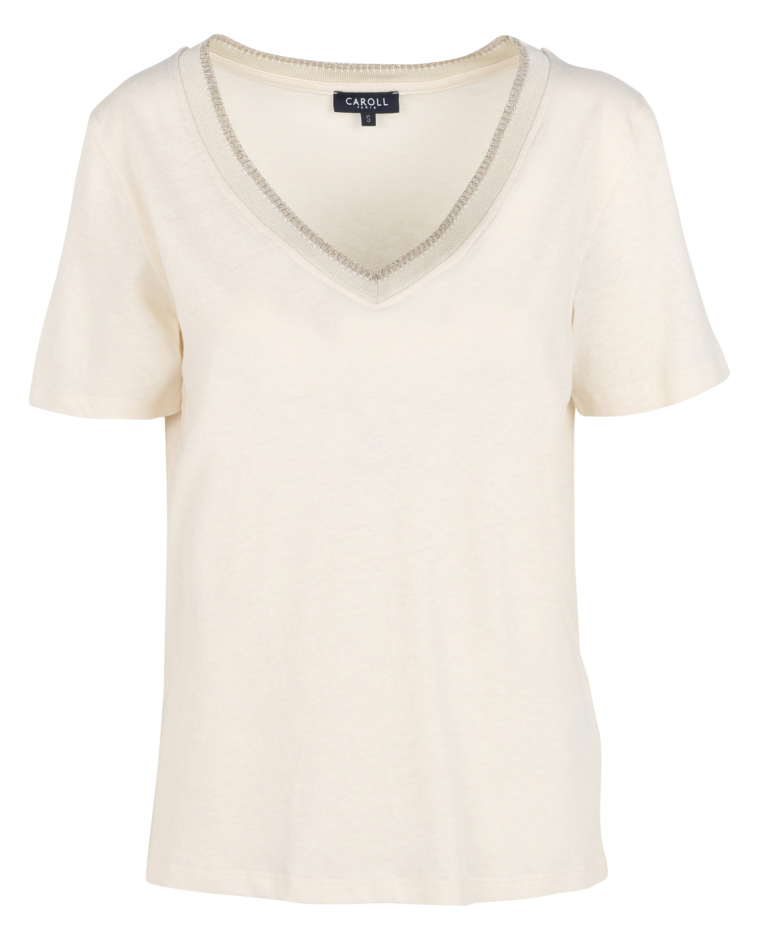 JIN - Tee-shirt droit col V en coton mélangé | Beige